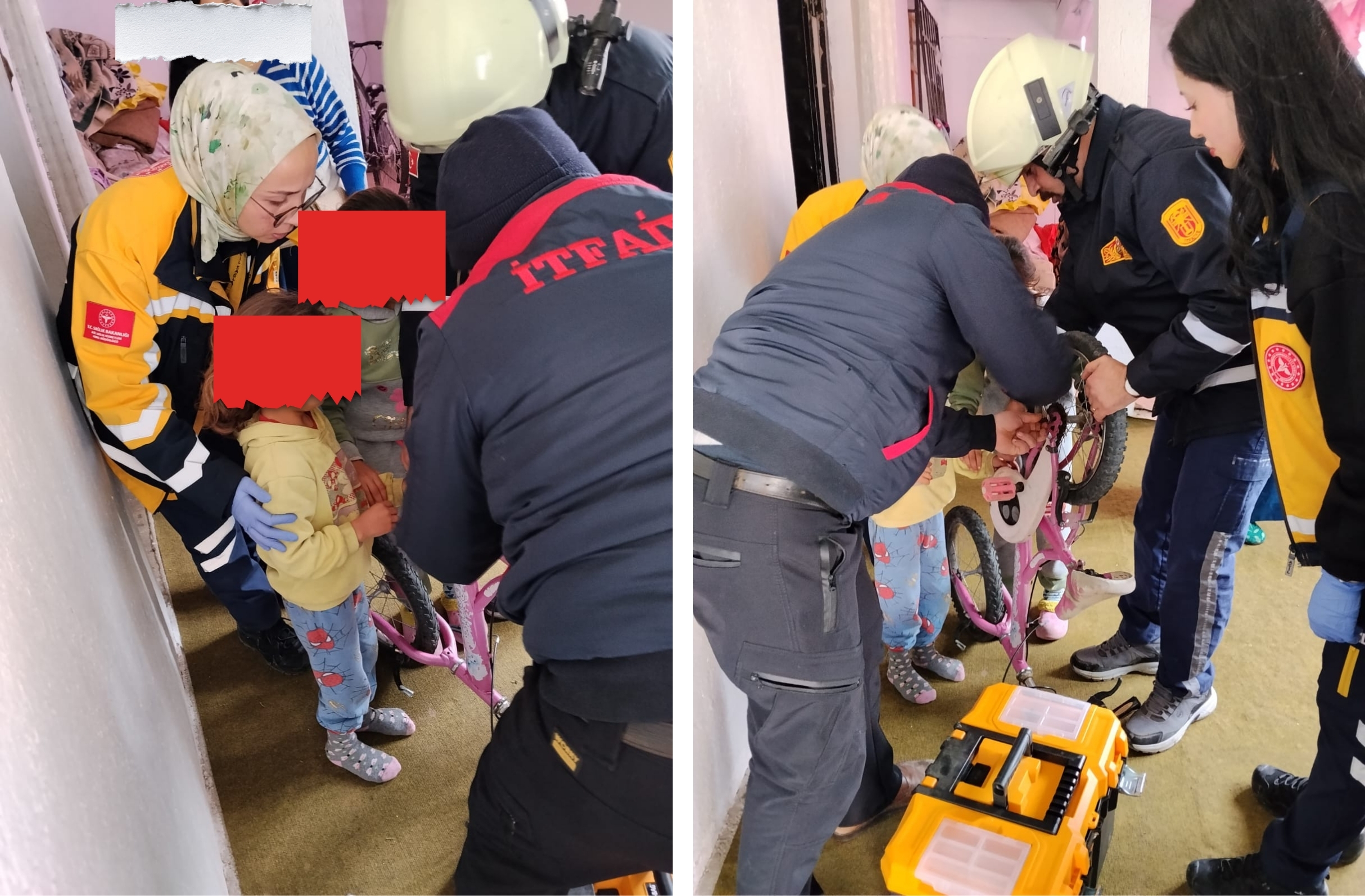 Alaca'da bisiklet zincirine eli sıkışan küçük çocuğu itfaiye kurtardı
