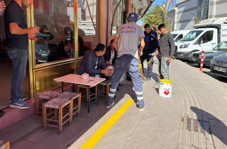 Alaca'da kaldırım işgallerine 'sarı çizgili’ önlem