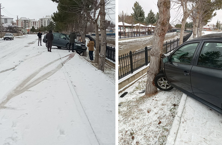 Alaca’ya kar yağdı, kaza peşinden geldi